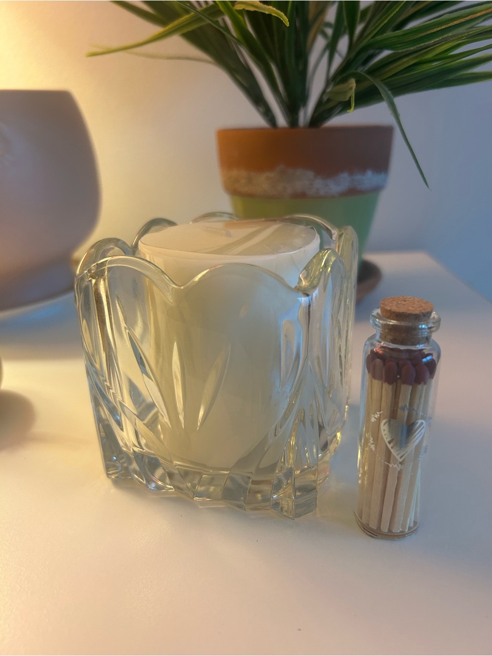 Clear Glass Candle Holder with White Candle